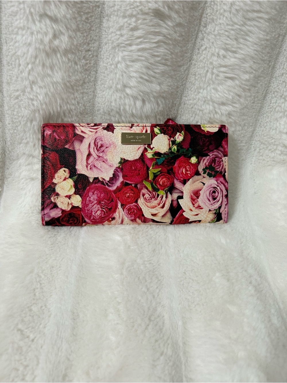 kate spade Floral Zip Wallet - Pink, Red & Cream Rose Print